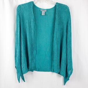 Maggie Barnes Teal Green Ribbed Open Cardigan Womens 1X 18 / 20 Plus Size